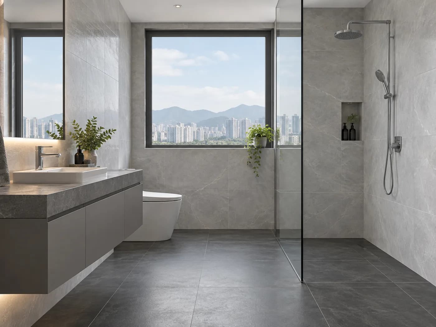 An interior showing tile finishes and bathroom fittings